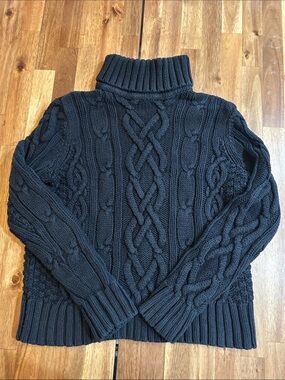Land’s End black cable knit Drifter Sweater size S/M 100% cotton